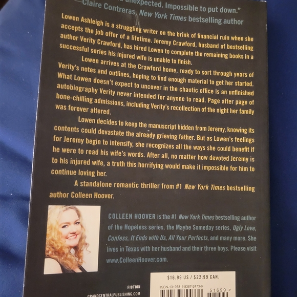 Verity by Colleen Hoover Book - Picture 3 of 3